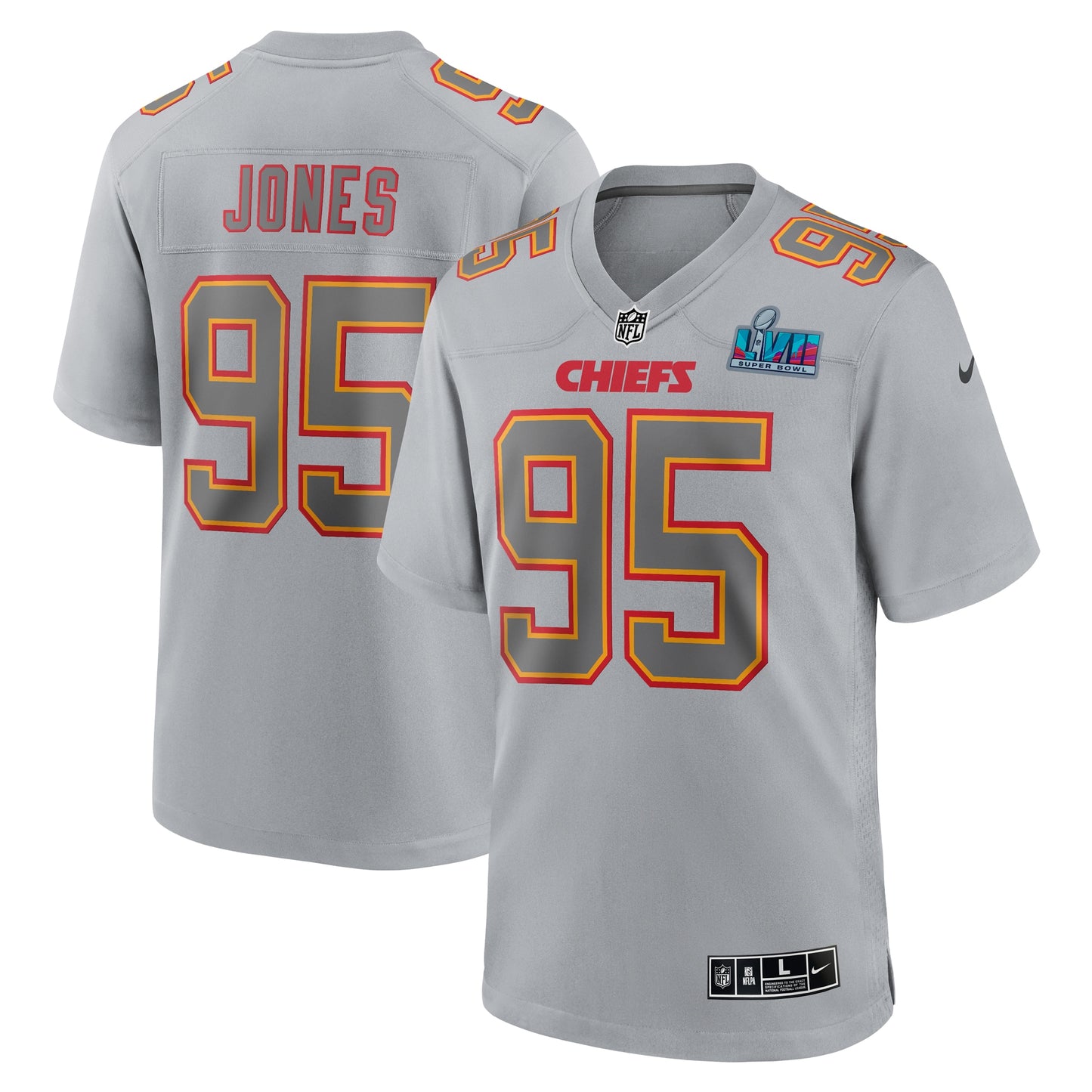 Chris Jones Kansas City Chiefs Nike Super Bowl LVII Patch Atmosphere Fashion Game Jersey - Gray